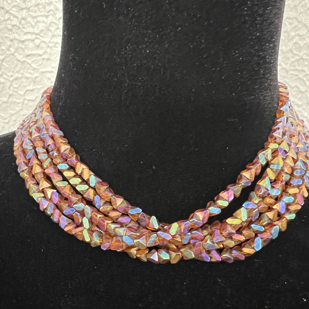 Iridescent Multicolor vintage Czech glass Beaded Necklace